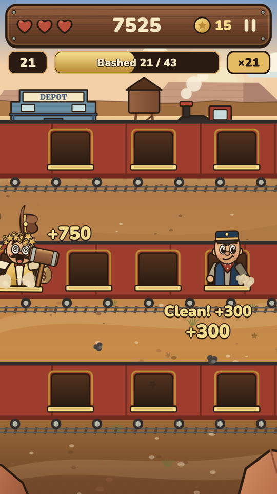 Train Robbery, with bandits in moving carriages