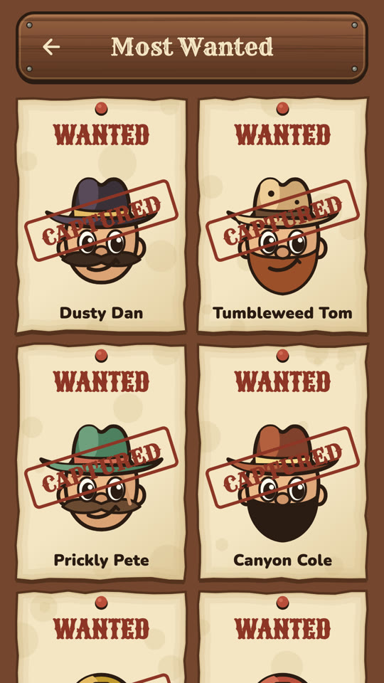 The Most Wanted board, with captured bosses stamped